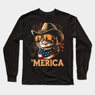 USA Flag Cat 4th of July Funny Patriotic Long Sleeve T-Shirt